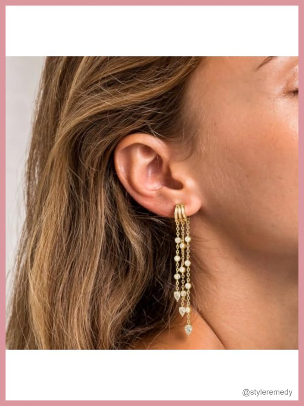 14K Gold Plated Dangle Earrings - Dainty Hoop Huggie Studs - Long Hanging - Picture 5 of 6